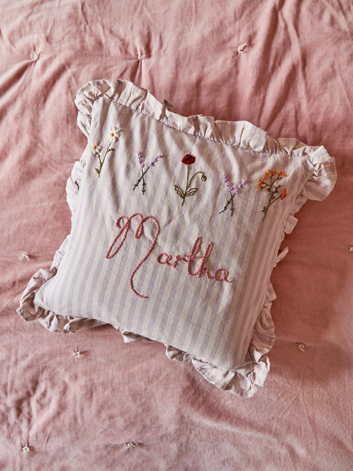 Lilac Stripe Embroidered Cushion