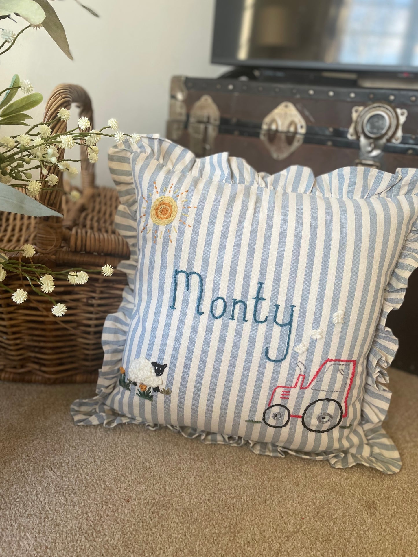 Farmyard Embroidered Cushion