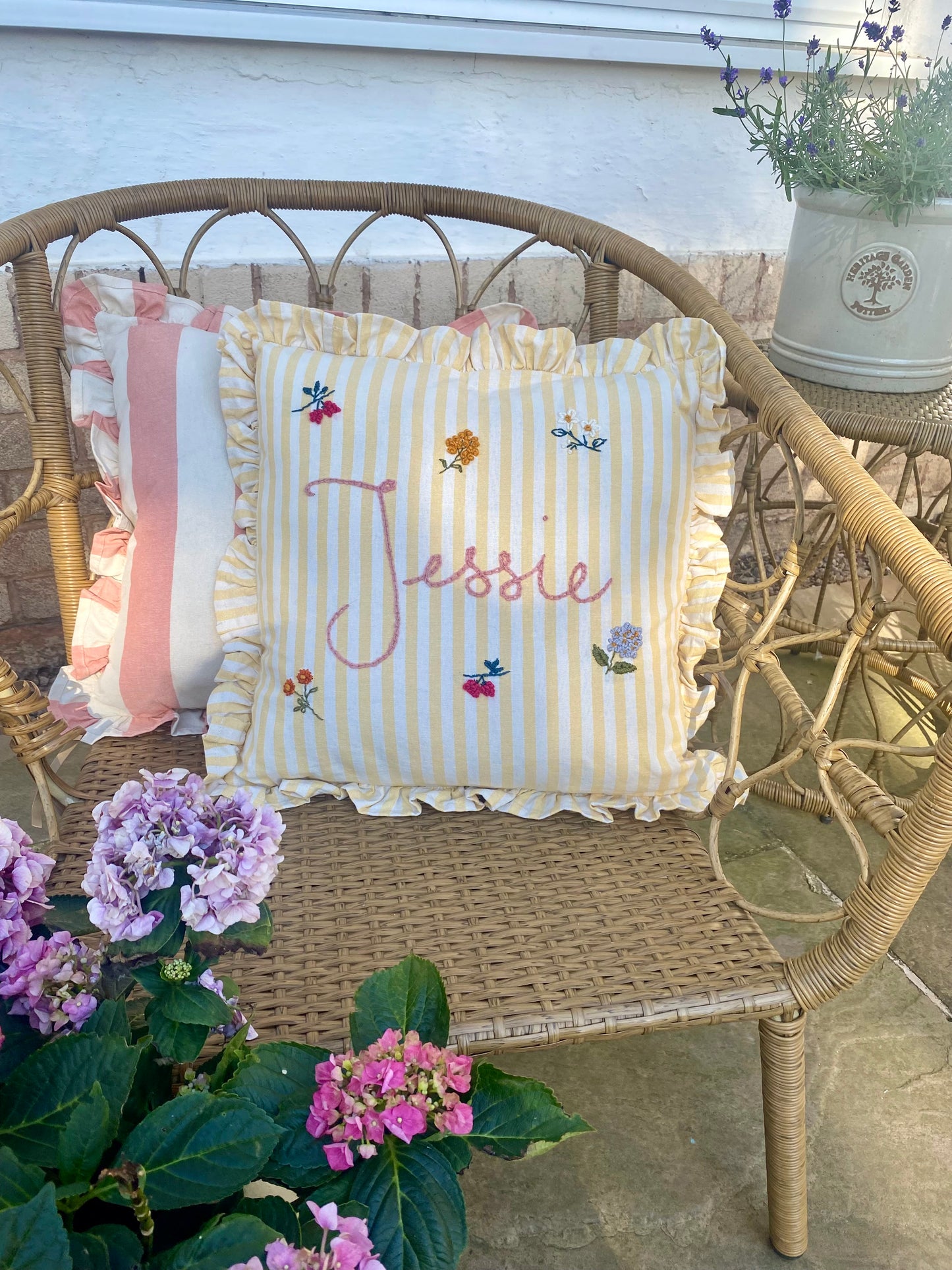 Yellow Stripe Embroidered Cushion