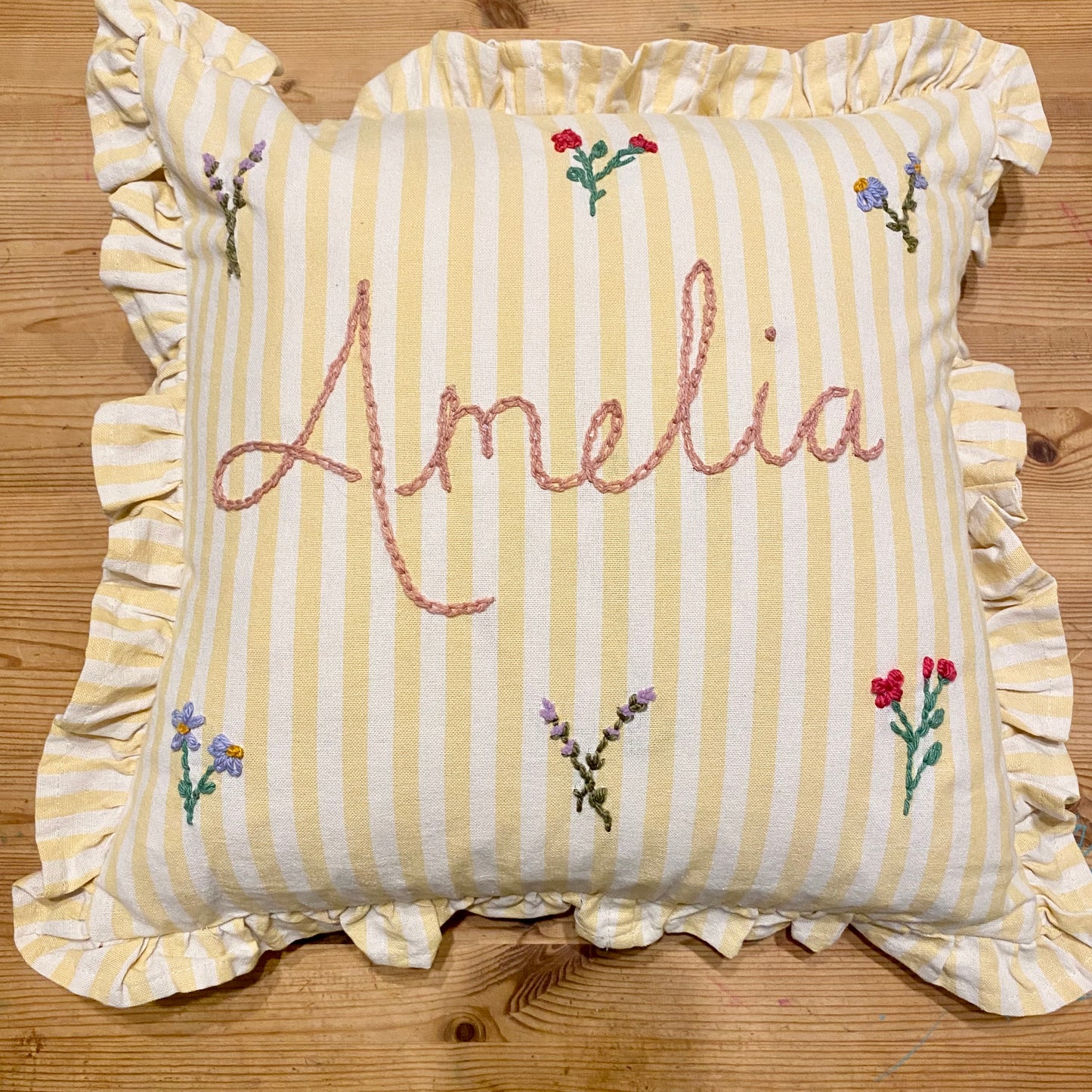 Yellow Stripe Embroidered Cushion