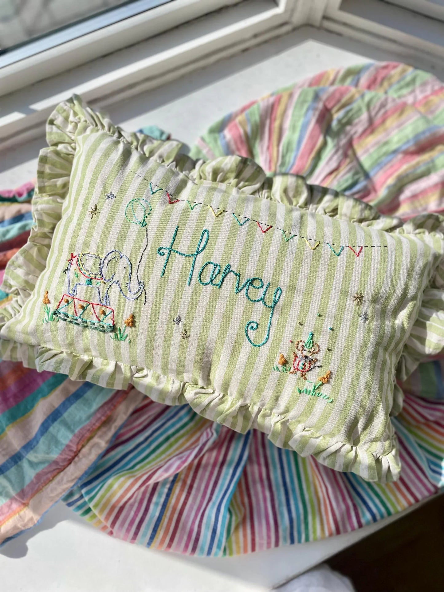 The Reuben - Green Stripe Personalised Cushion