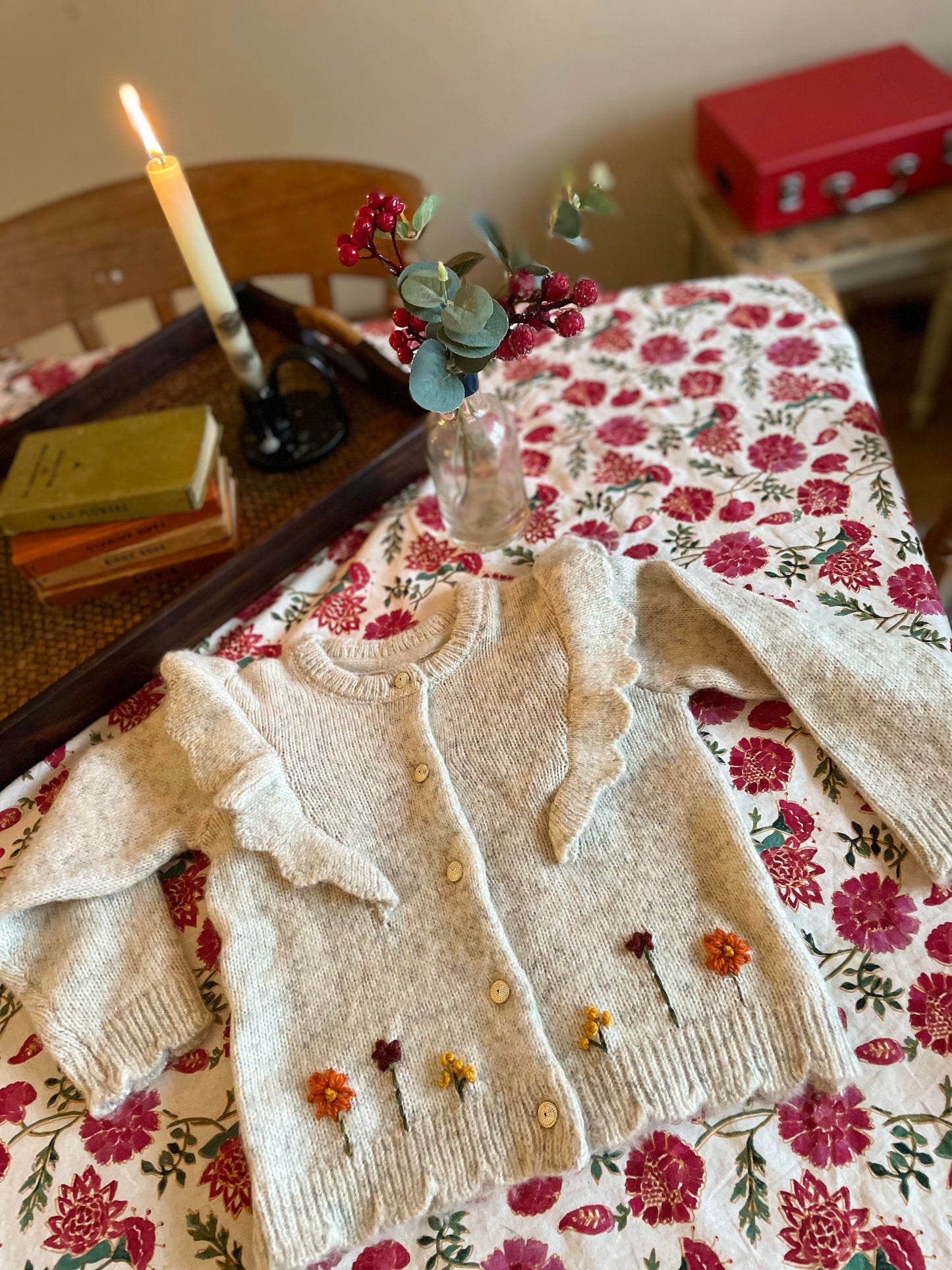 Embroidered Children's Frill Cardigan