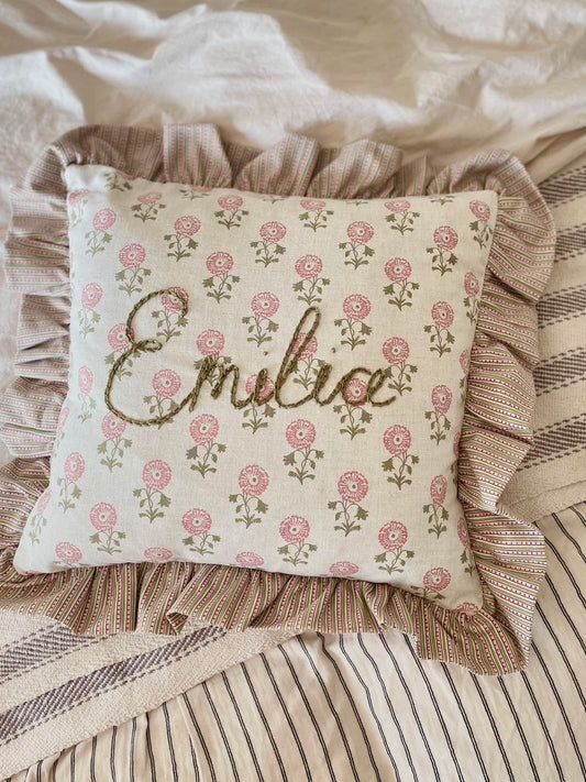 Block Print Embroidered Cushion
