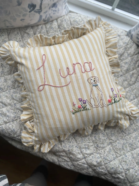 Yellow Stripe Embroidered Cushion