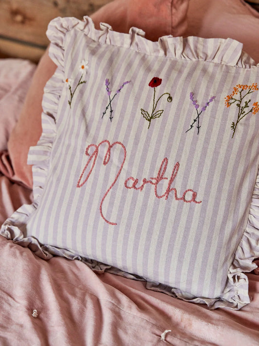 Lilac Stripe Embroidered Cushion