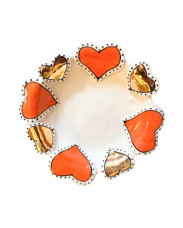 Orange & Gold Hearts Small Round Dish
