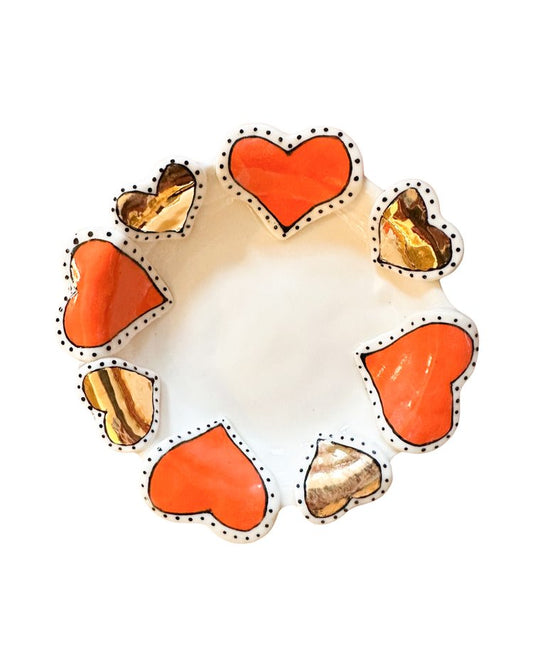 Orange & Gold Hearts Small Round Dish