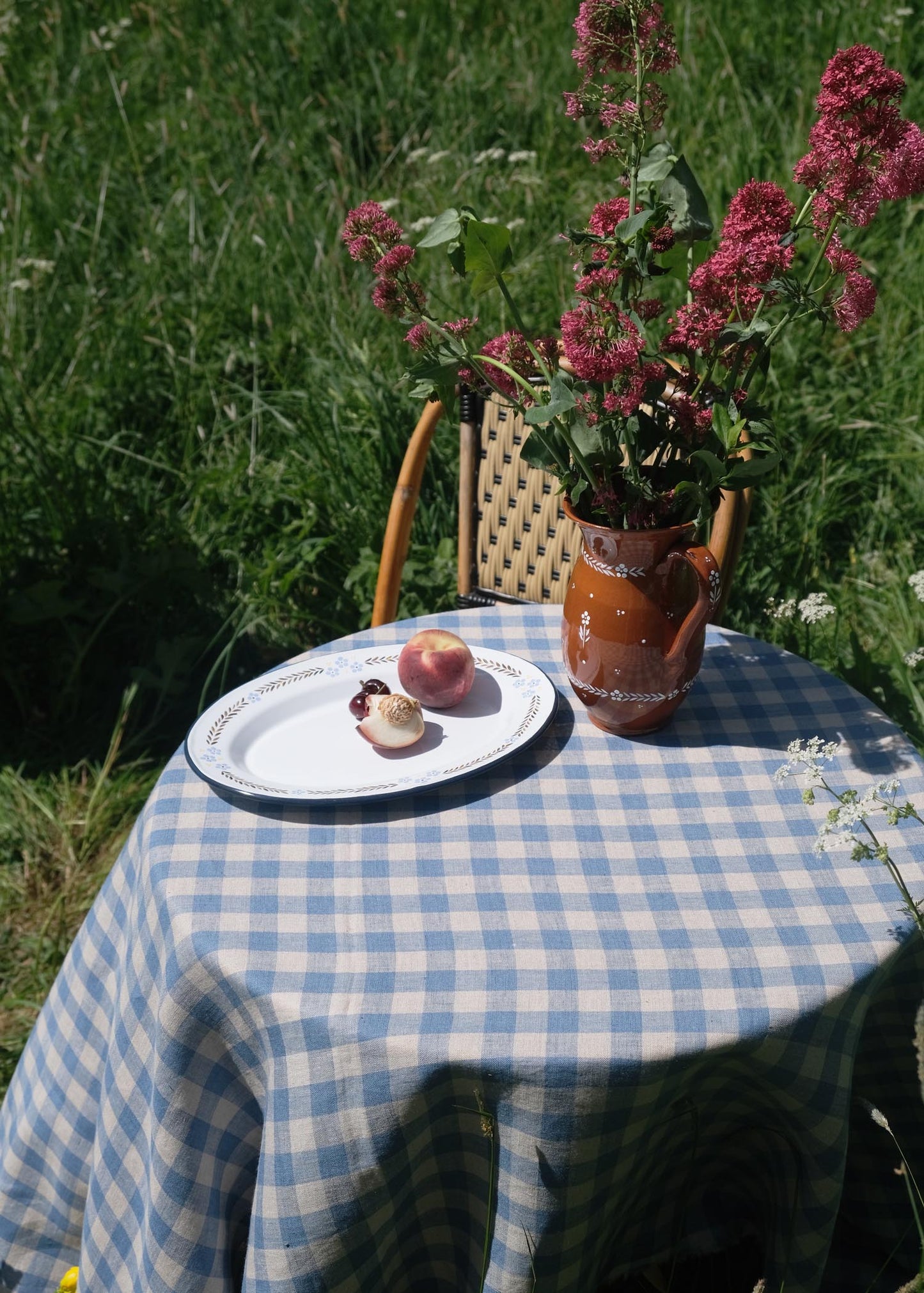 Floral Enamel Blue Rimmed Oval Platter