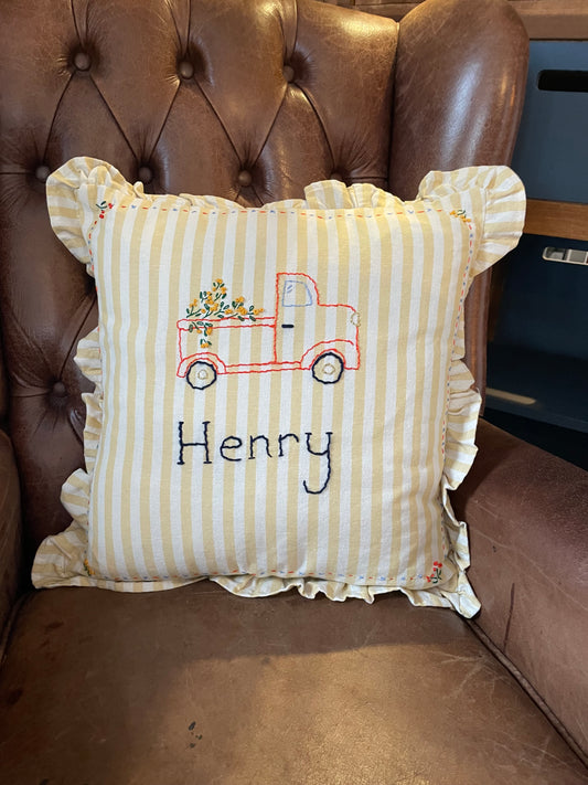 Yellow Stripe Embroidered Cushion