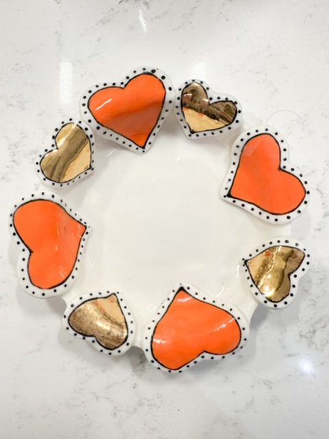 Orange & Gold Hearts Small Round Dish