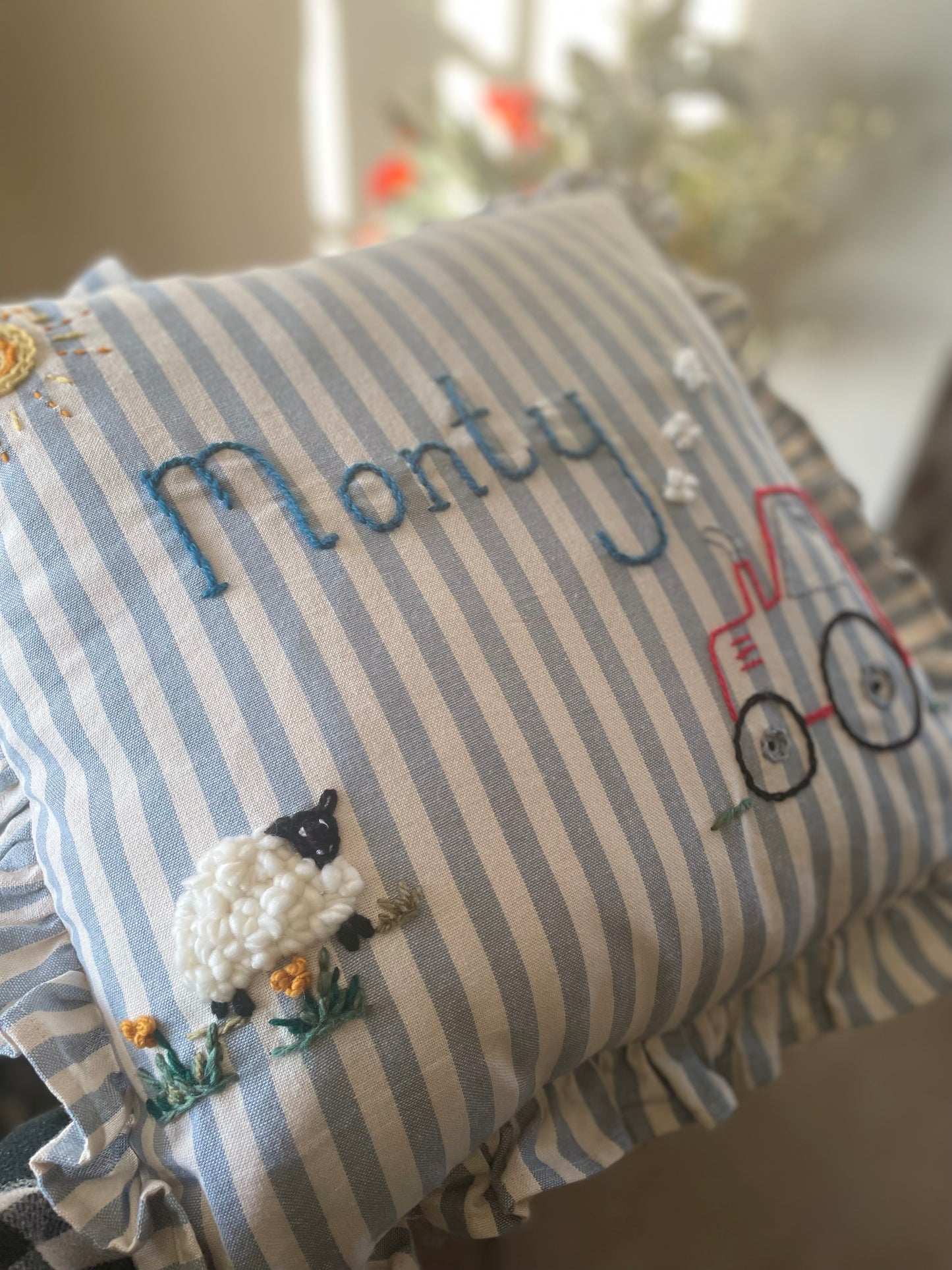 Farmyard Embroidered Cushion
