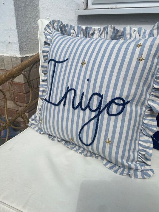 Blue Stripe Embroidered Cushion