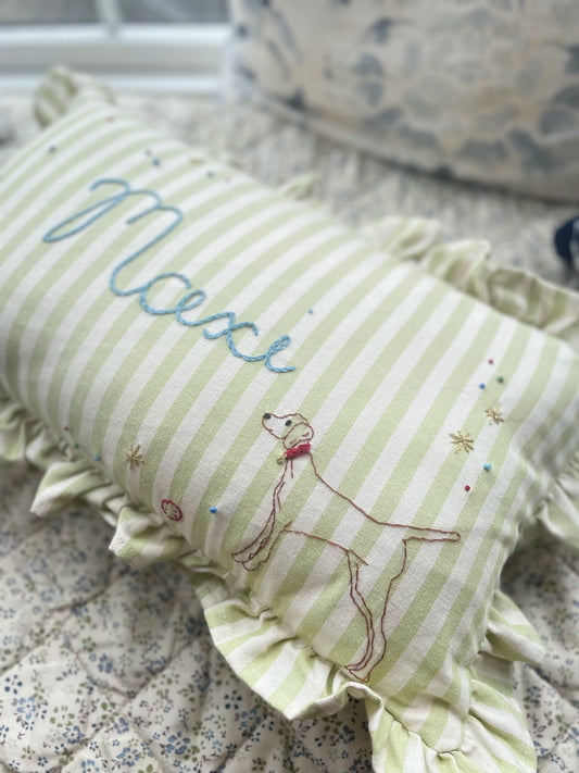 Green Stripe Embroidered Cushion