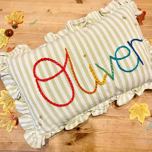 Green Stripe Embroidered Cushion
