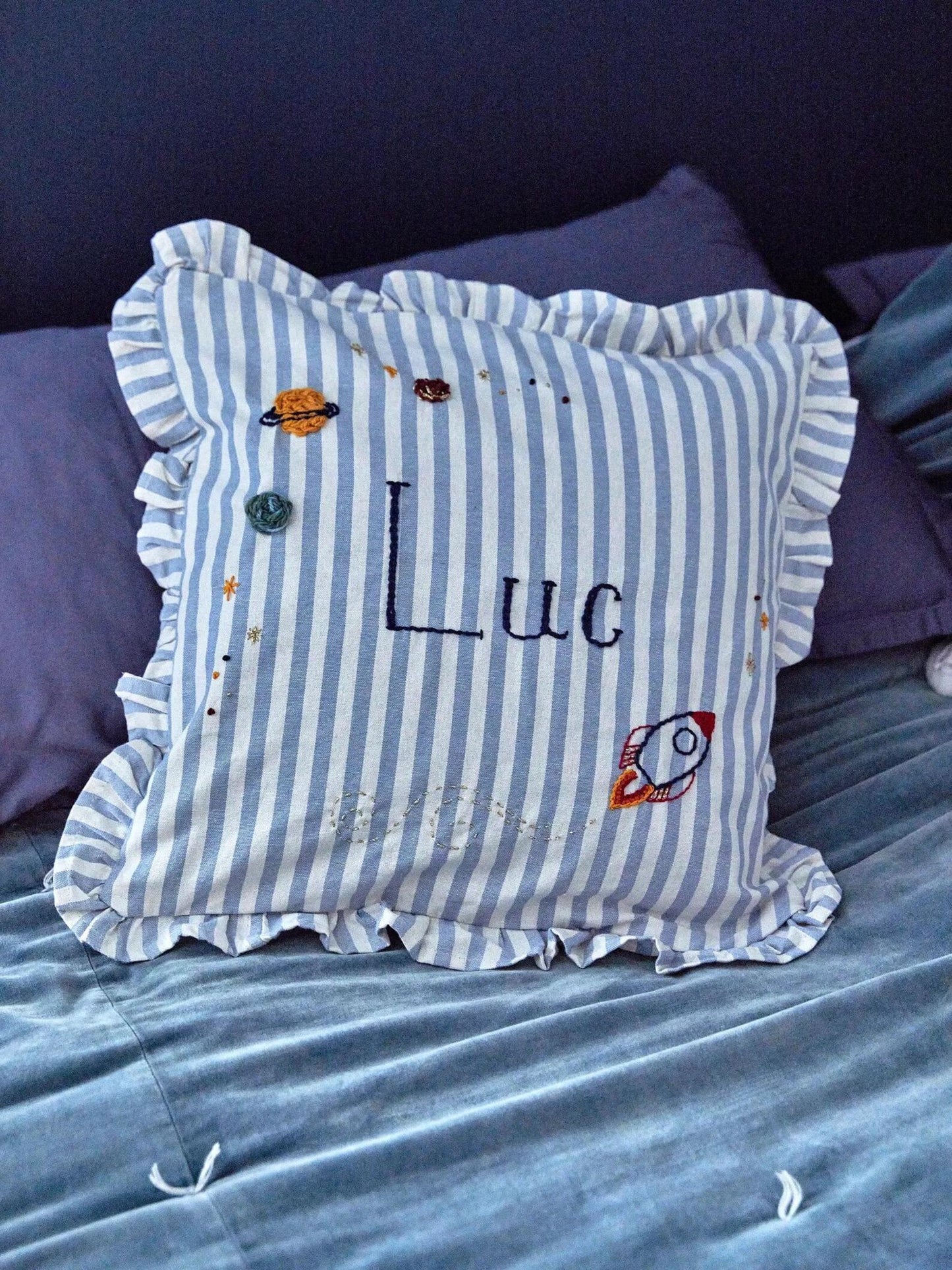 The Luc - Blue Stripe Personalised Cushion
