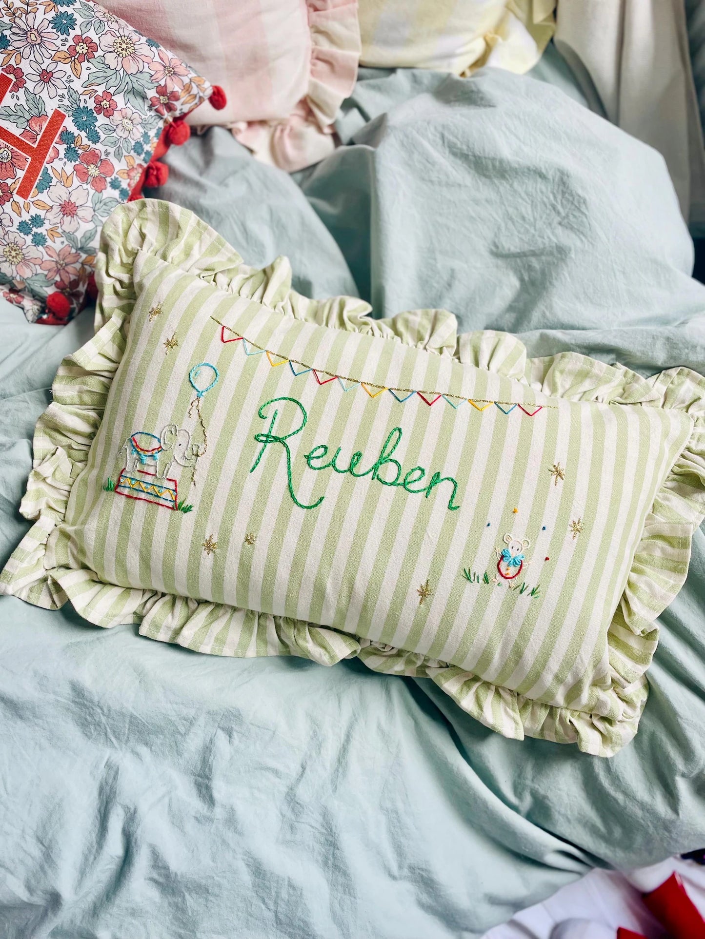 The Reuben - Green Stripe Personalised Cushion