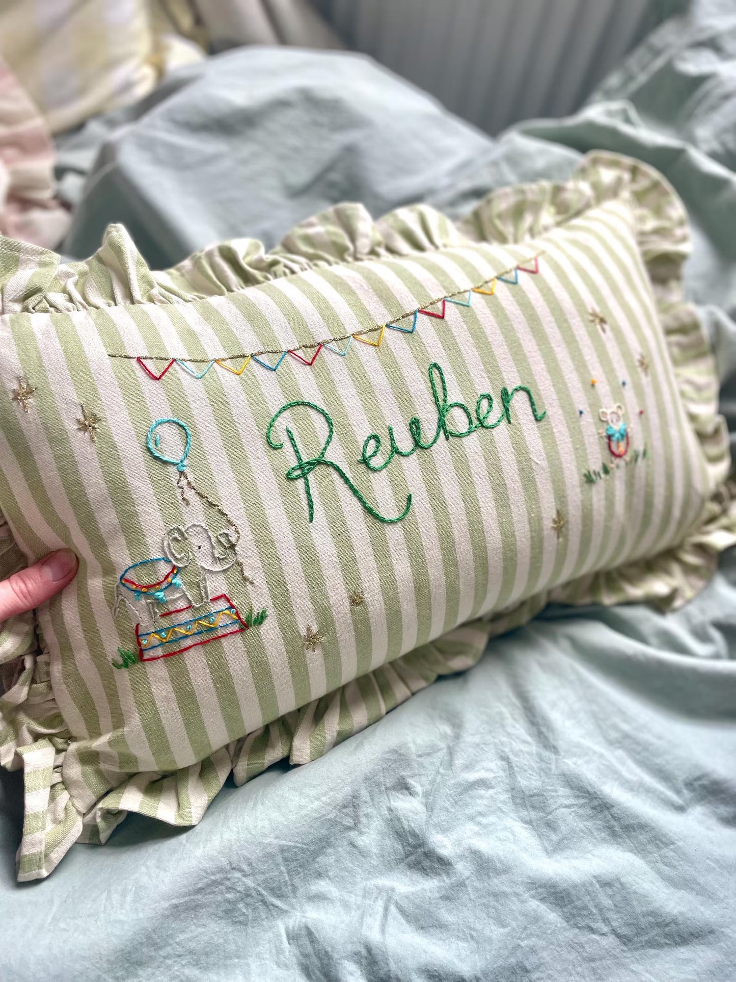 The Reuben - Green Stripe Personalised Cushion