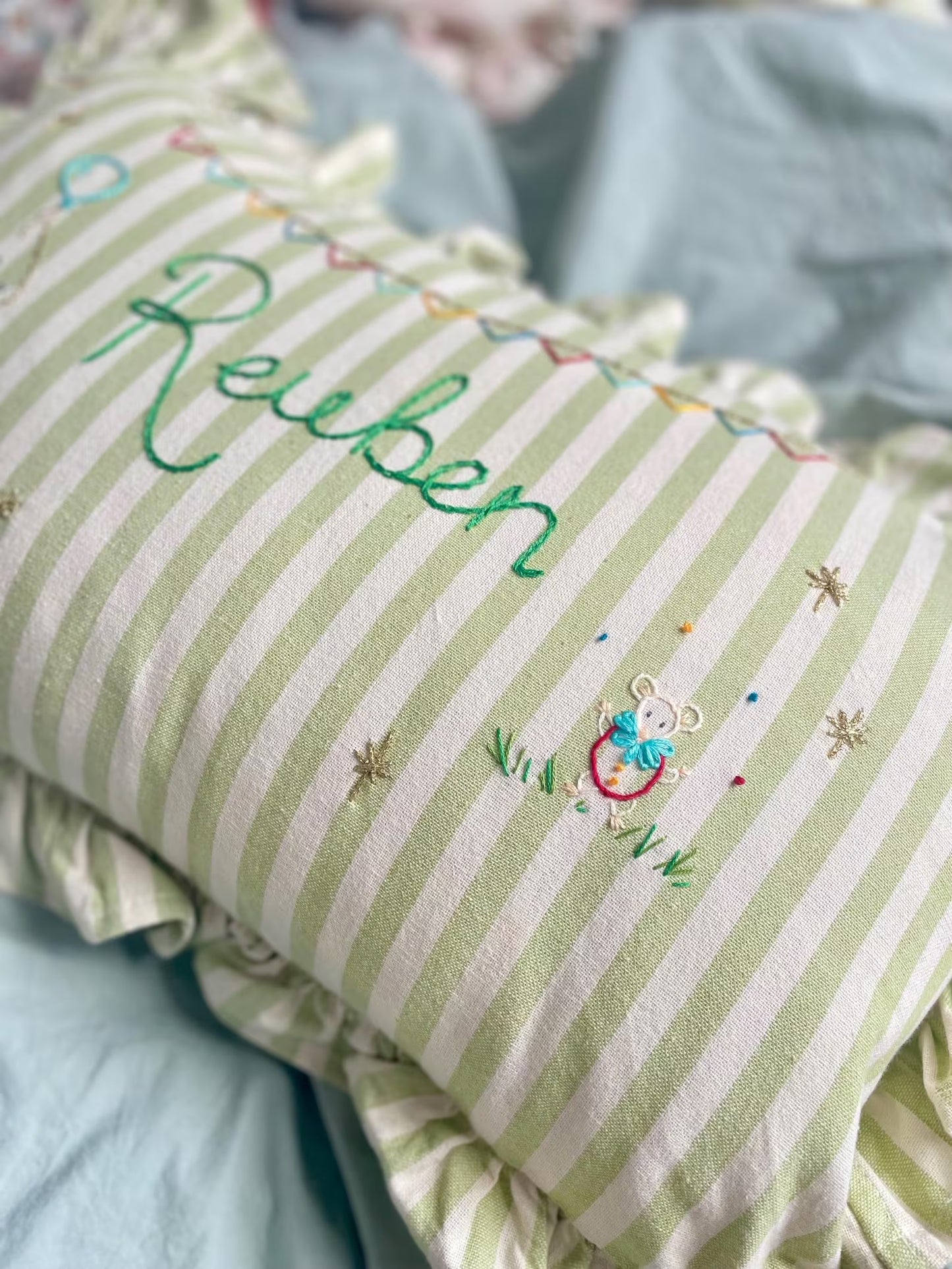 The Reuben - Green Stripe Personalised Cushion