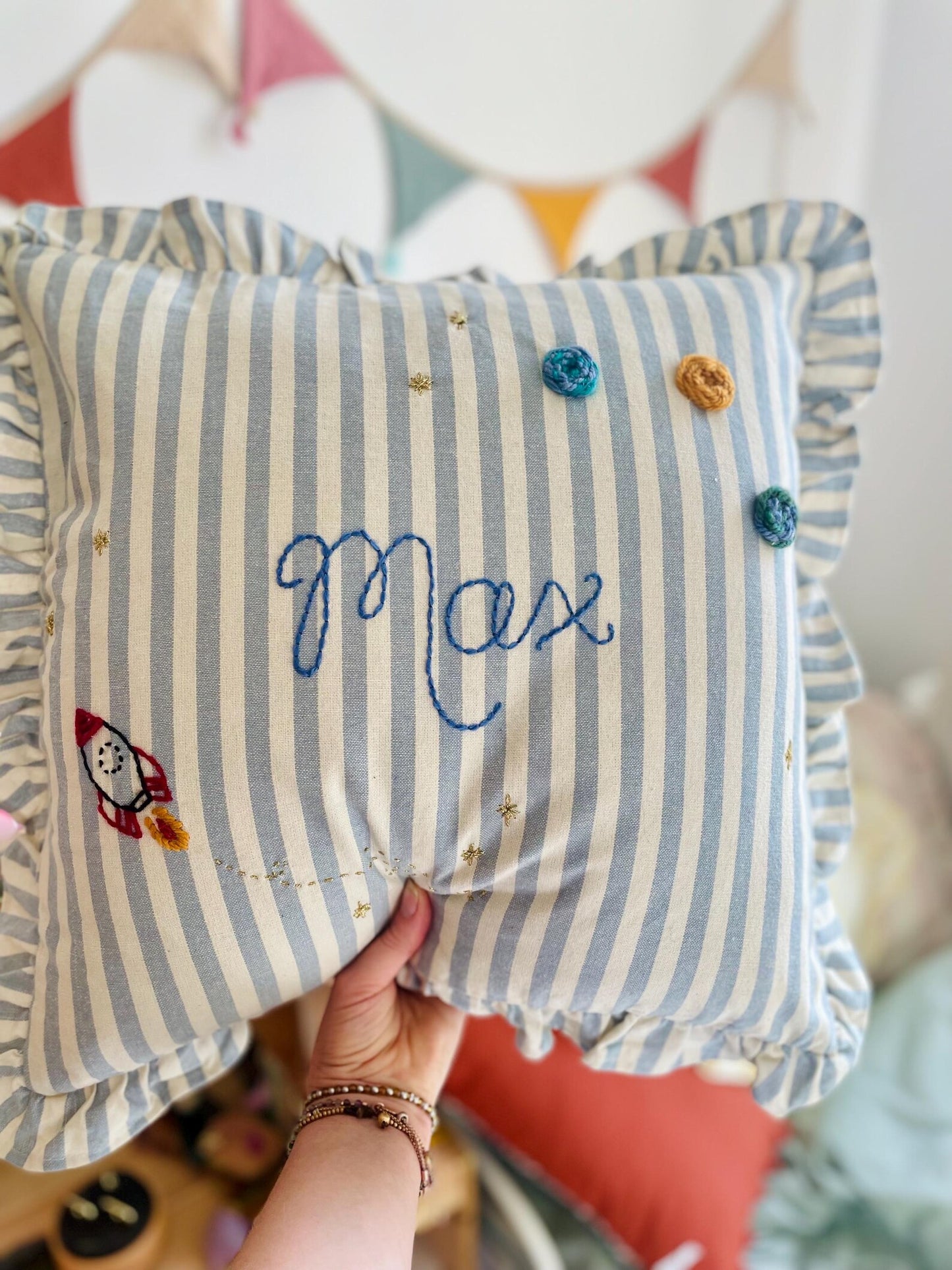 The Luc - Blue Stripe Personalised Cushion