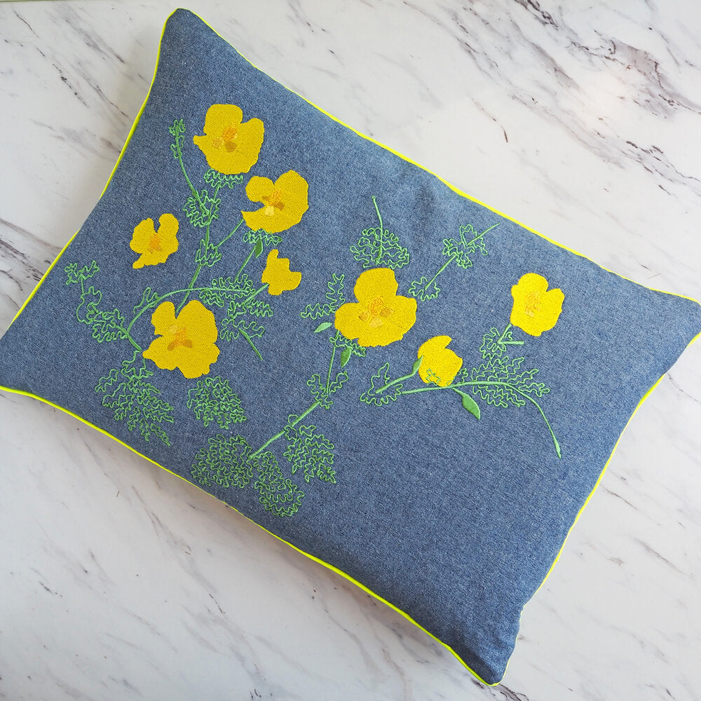 Embroidered Wild Poppy Cushion