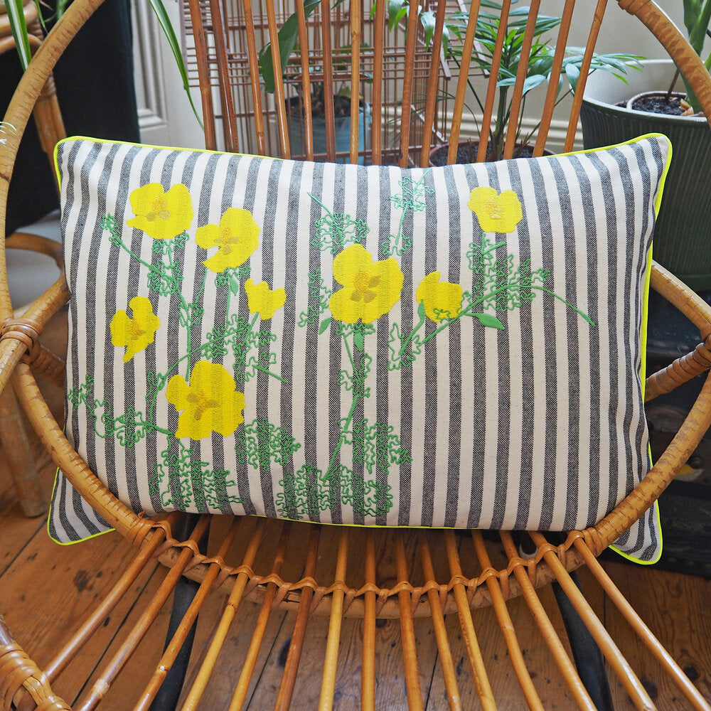 Embroidered Wild Poppy Cushion