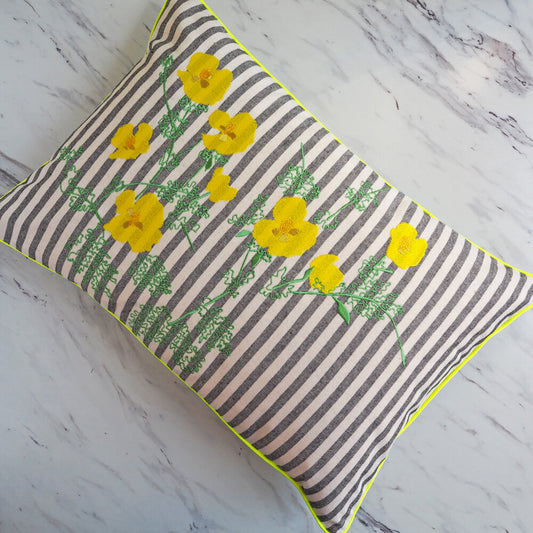 Embroidered Wild Poppy Cushion