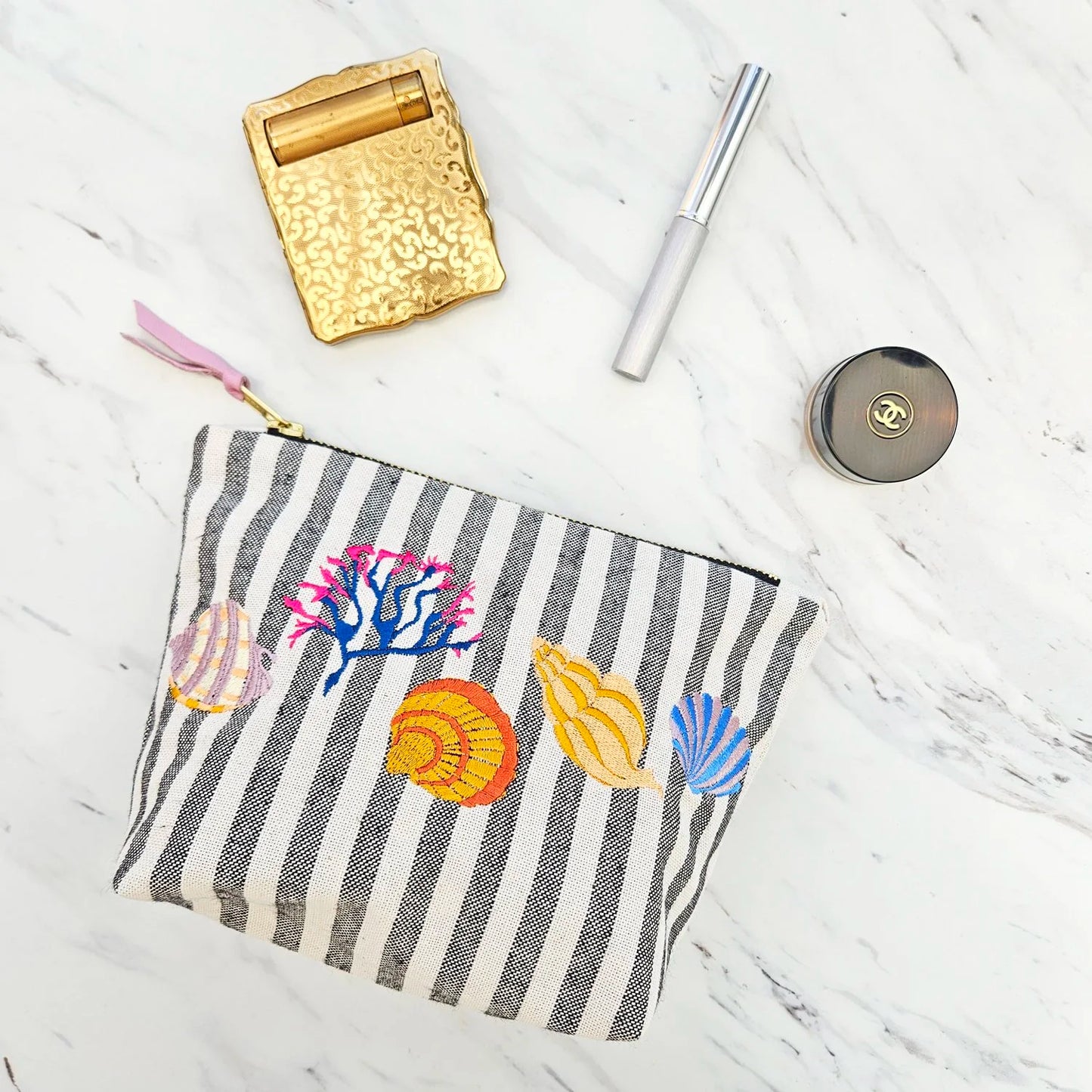 Shells Embroidered Pouch Bag