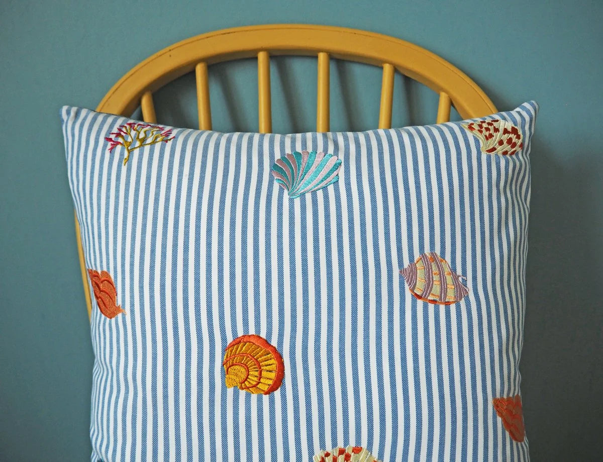 Ode to the Sea Embroidered Striped Cushion