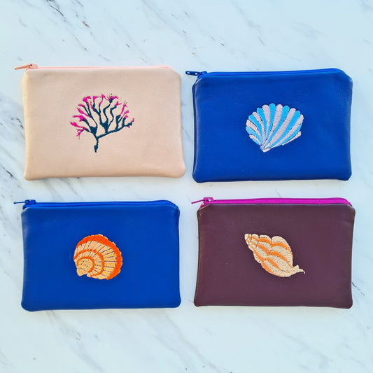 Embroidered Shell Coin Purse