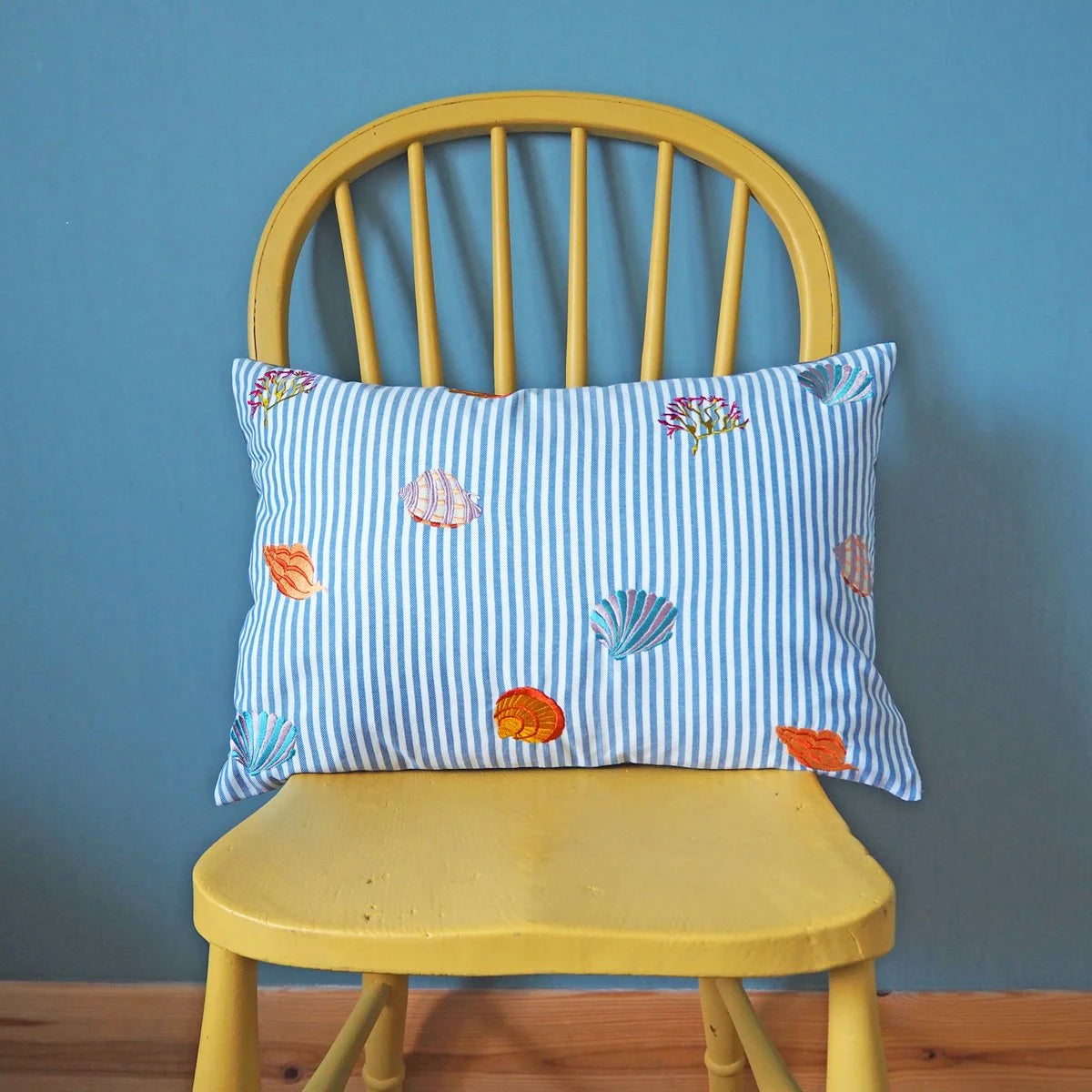 Ode to the Sea Embroidered Striped Cushion