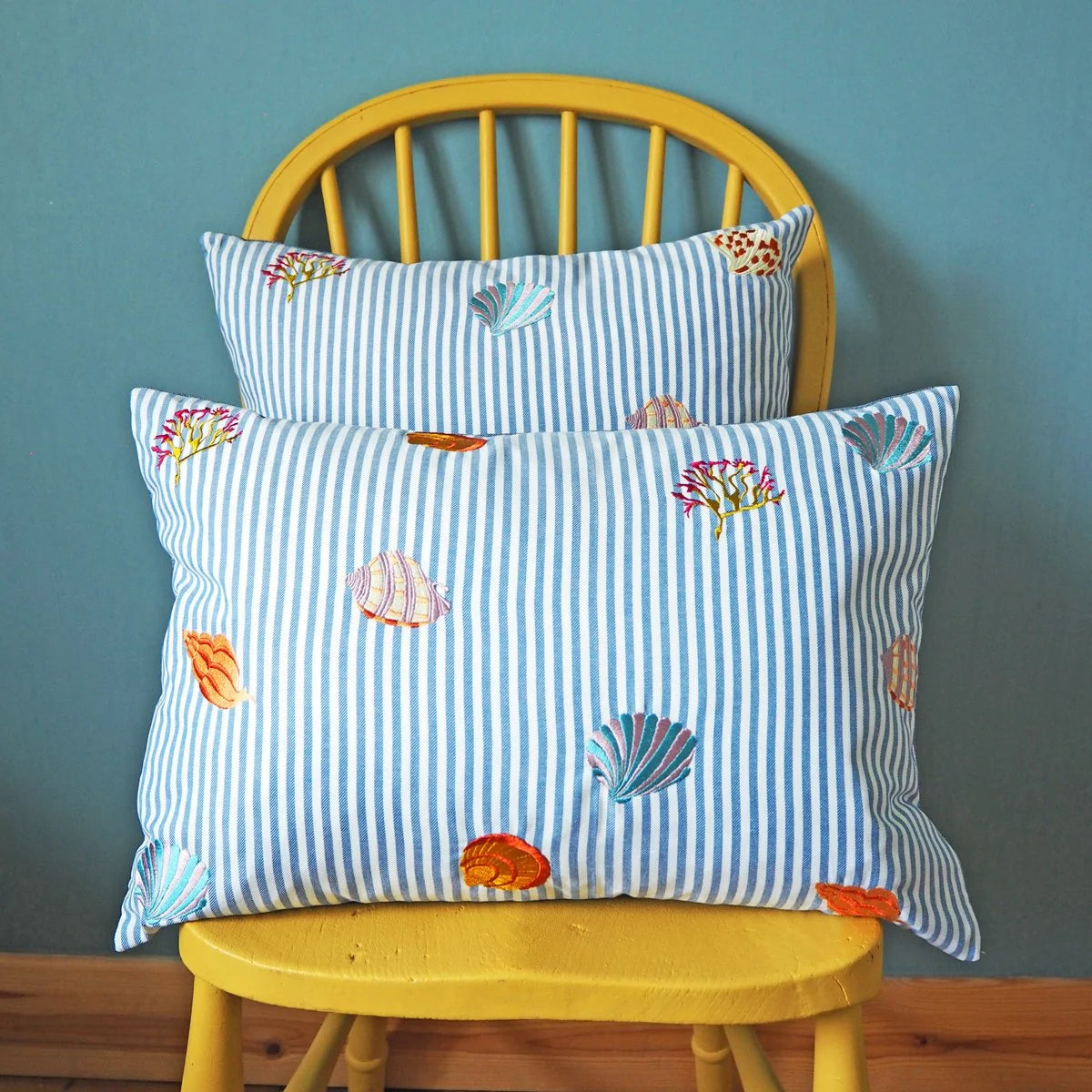 Ode to the Sea Embroidered Striped Cushion