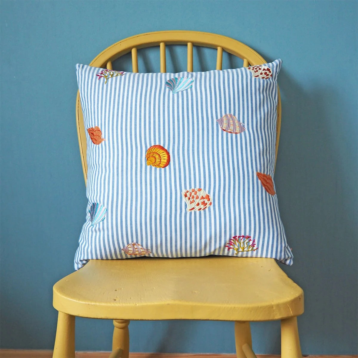 Ode to the Sea Embroidered Striped Cushion