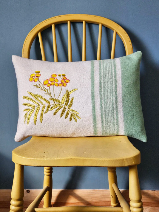 Tansy Sampler Embroidered Wool Cushion