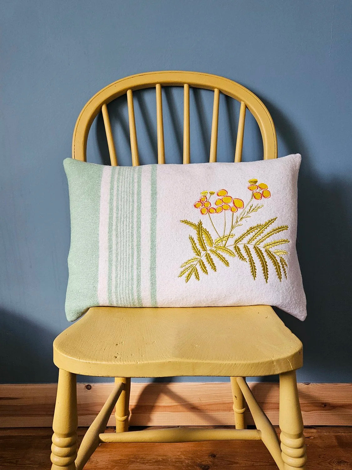 Tansy Sampler Embroidered Wool Cushion