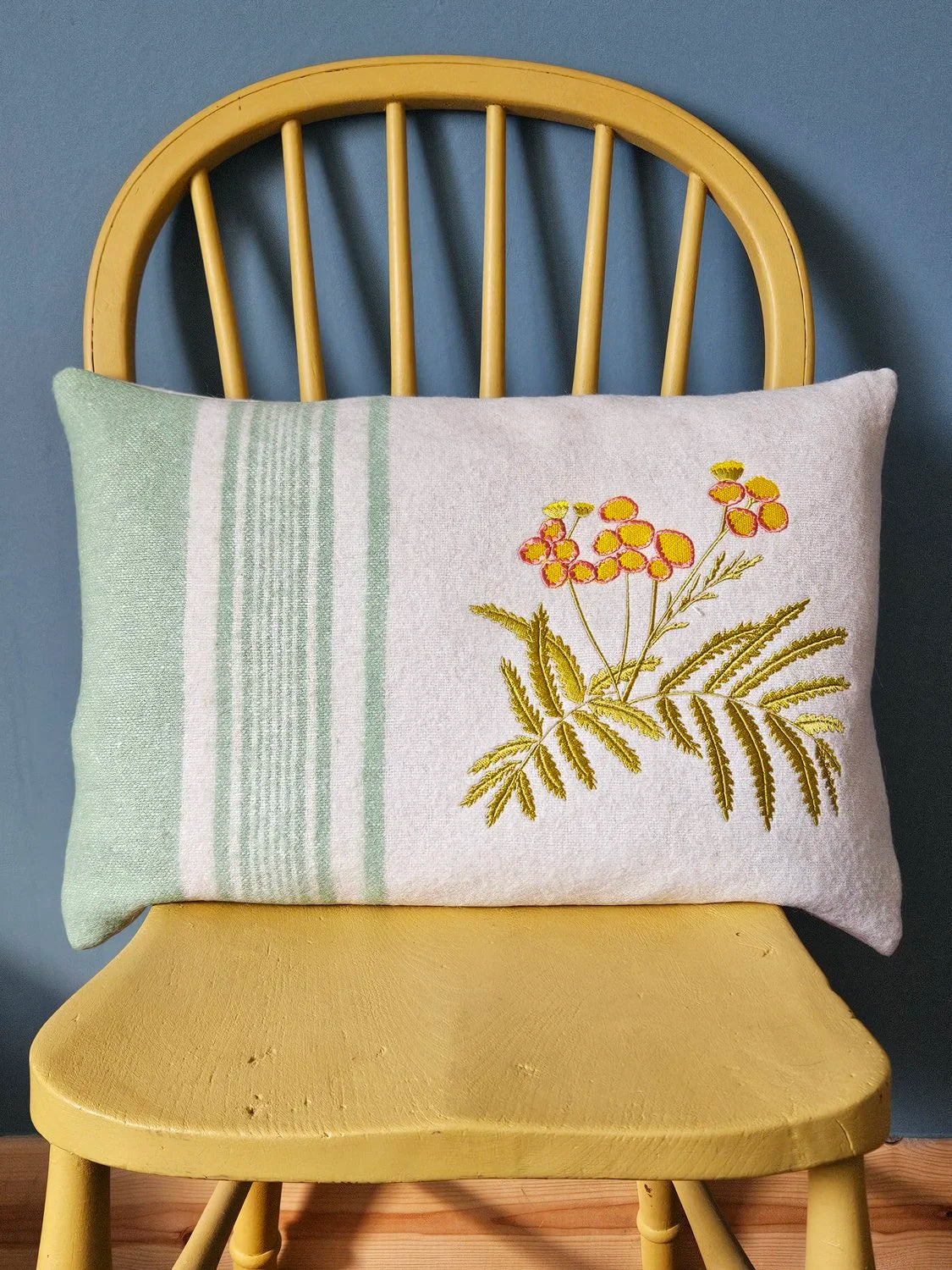 Tansy Sampler Embroidered Wool Cushion