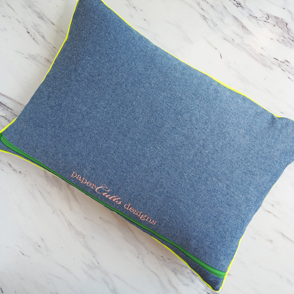 Wildflowers Embroidered Denim Cushion