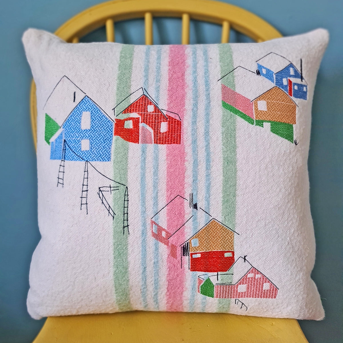 "Made for Makerville" Houses Wool Cushion No.2